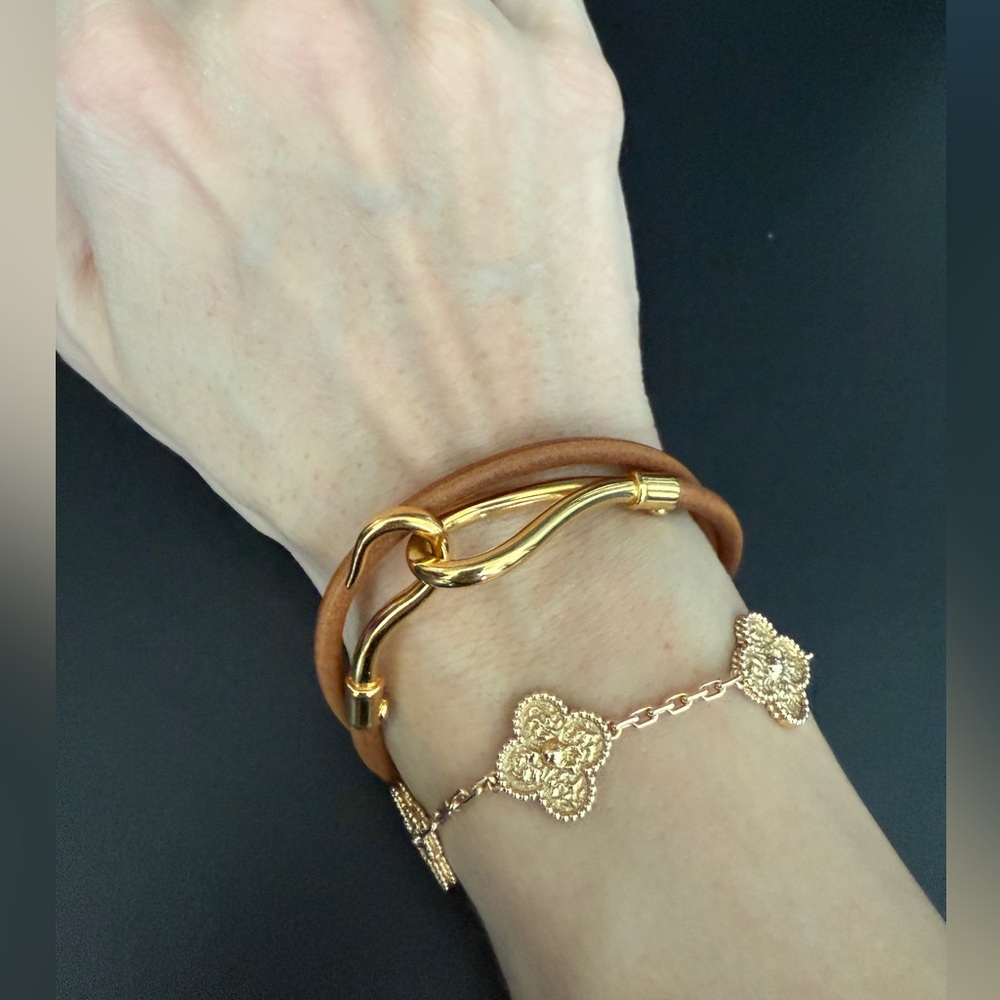 LOT 1712 18K gold plated HERMES vintage jumbo bracelet double tour - Picture 8 of 9